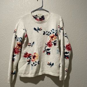 Eddie Bauer Knitted By Hand Floral Long Sleeve Sweater Small